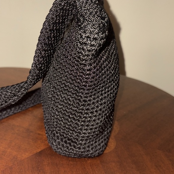 The SAK  shoulder bag  Small  crochet Black   nylon lining  exterior pocket NWOT - Picture 7 of 17
